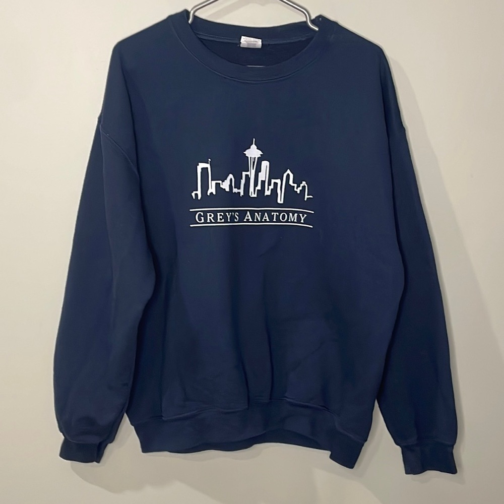 Gildan Grey's Anatomy Graphic Sweatshirt Navy Blue and White Women's Size L